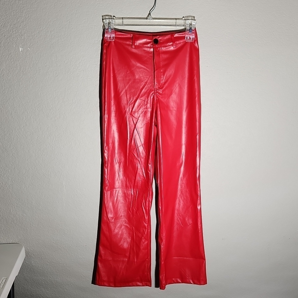 Red Pleather Womens Pants unbranded Wide Leg  And 26 inch Waist  Polyester